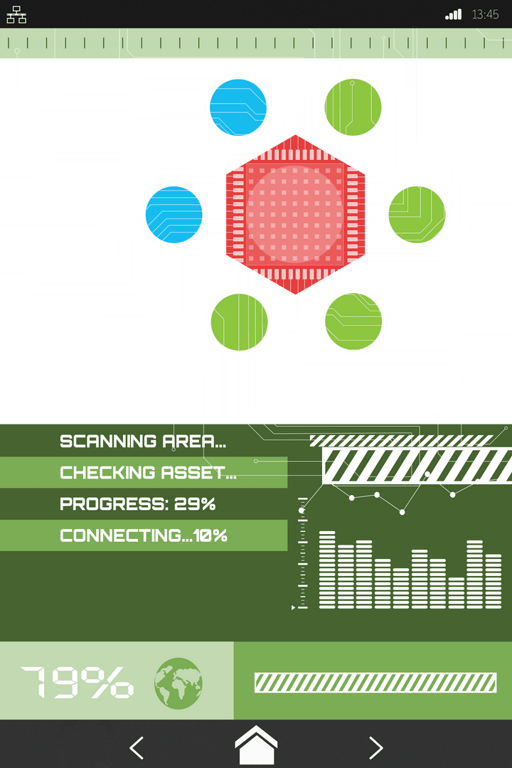 Digital interface illustration with data processing on transparent background
