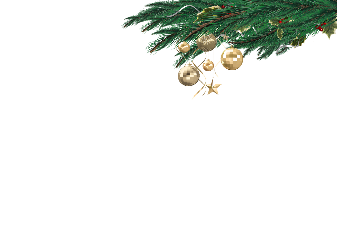 Transparent Festive Fir Branch with Golden Baubles for Christmas Decorations - Download Free Stock Images Pikwizard.com