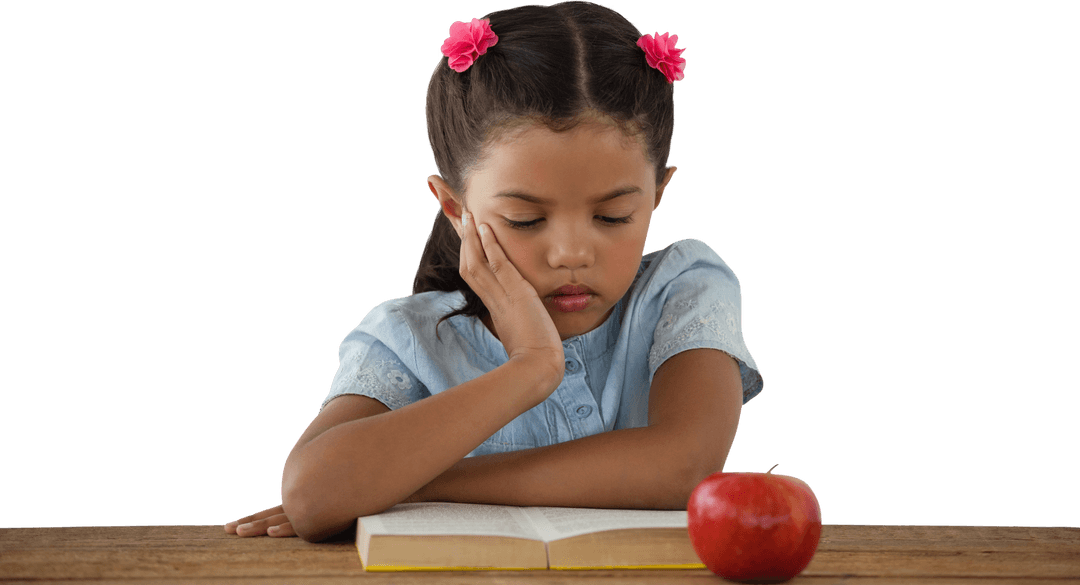 Transparent Background: Young Girl Enchantingly Engrossed in Reading
