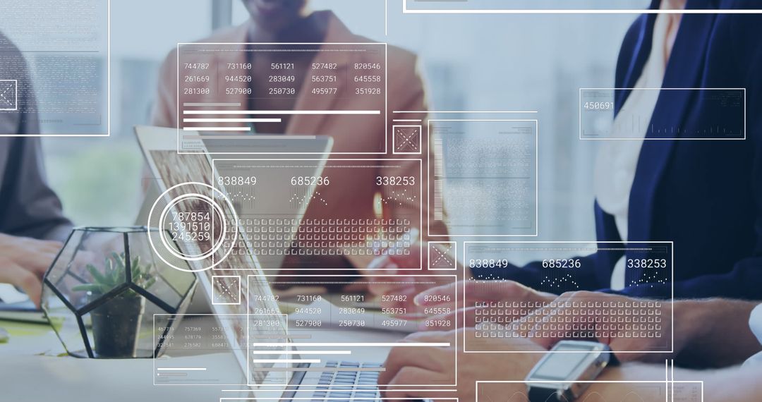 Diverse Business Team Analyzing Digital Data Overlays