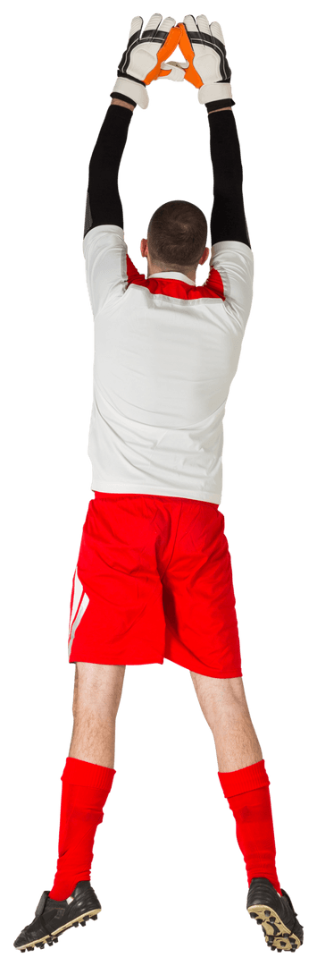 Caucasian Soccer Goalkeeper Jumping on Transparent Background