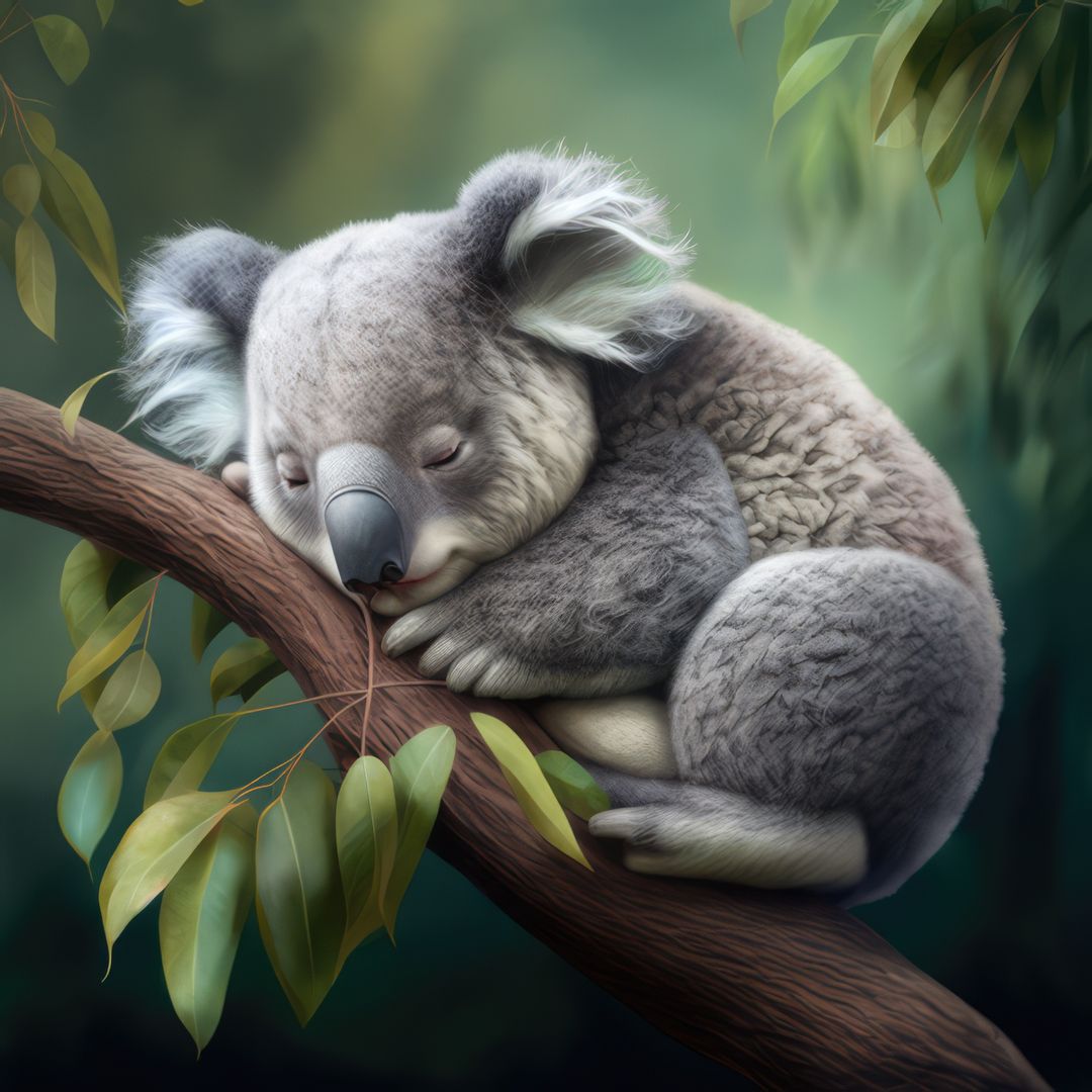 Adorable Koala Sleeping on Tree Branch in Peaceful Forest - Free Images, Stock Photos and Pictures on Pikwizard.com