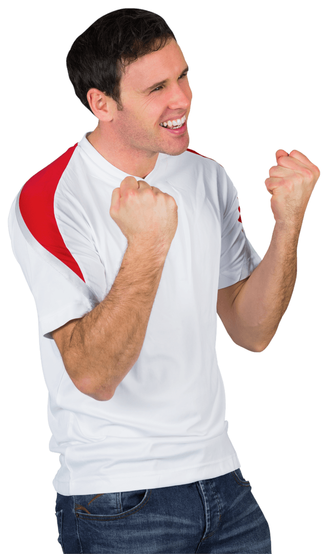 Ecstatic Football Fan Celebrating in Transparent Outfit