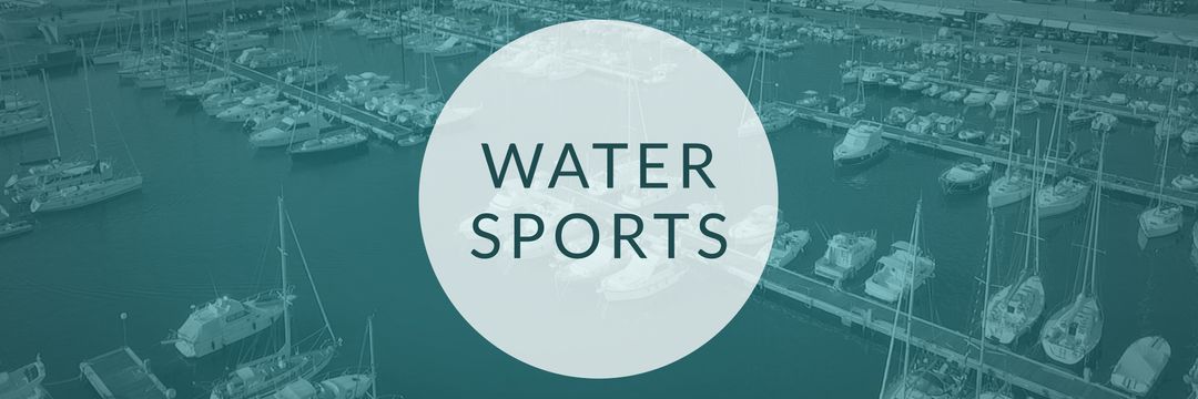 Harbor Boats with Water Sports Text Centered