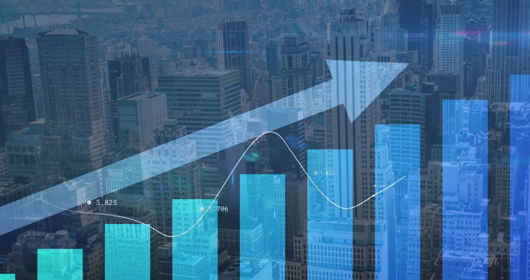 Financial Growth Chart Overlaying Urban Skyline