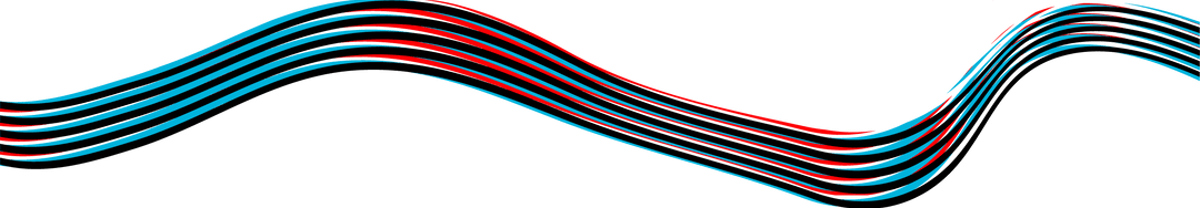 Abstract Ribbon with Cyan, Black, and Red Stripes on Transparent Background
