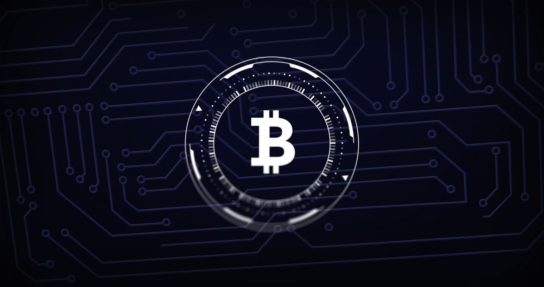 Bitcoin Symbol on Digital Circuit Background Illustrating Crypto Operations