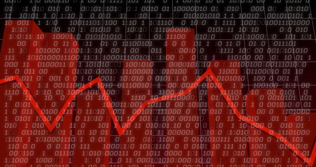 Binary Code Overlaying Red Financial Graph Indicating Market Decline Performance