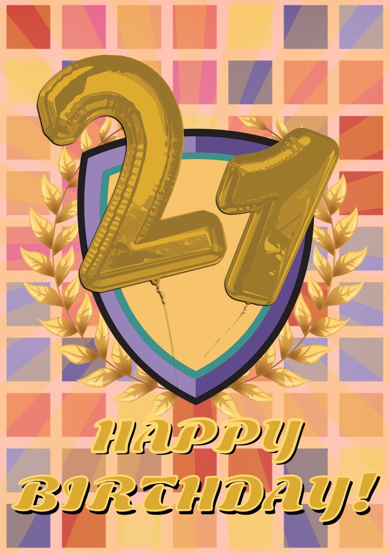 Colorful 21st Birthday Illustration with Shield and Square Patterns - Download Free Stock Templates Pikwizard.com