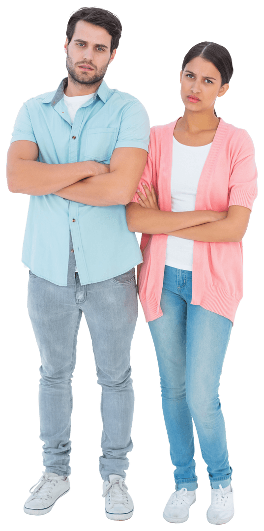 Transparent Background Serious Couple Standing with Arms Crossed