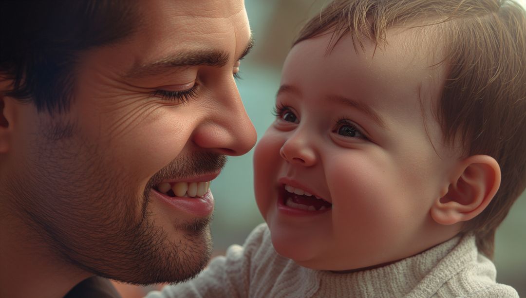 Father Laughing warmly with Joyful Infant, Bonding Moment