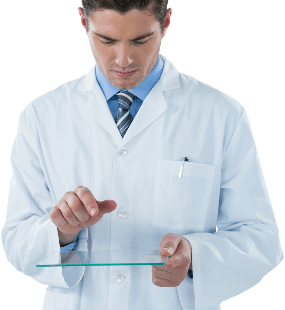 Doctor Using Futuristic Transparent Display Panel