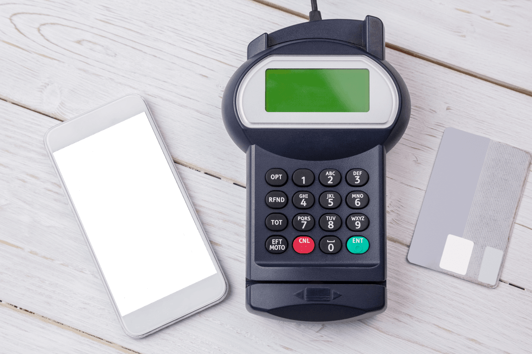 Transparent Smartphone, POS Terminal and Credit Card Illustration