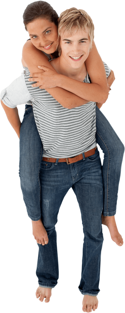 Happy Teens Enjoying Playful Piggyback Ride with Transparent Background
