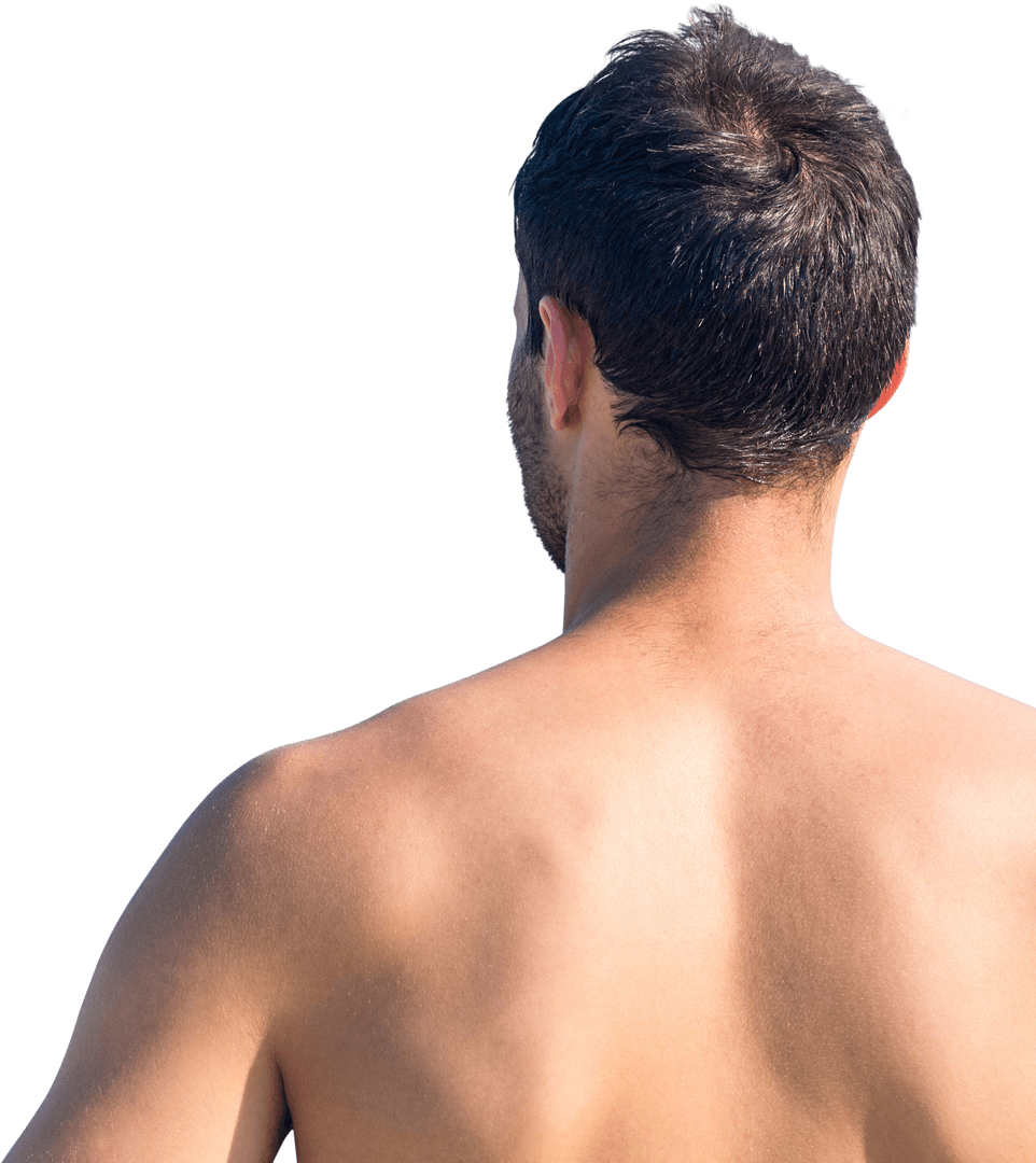 Caucasian Man from Behind on Transparent Background for Summer and Vacation Themes
