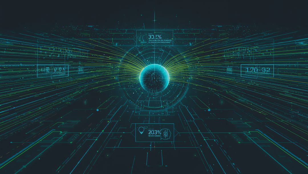 Cyan Holographic Orb Projecting Neon Data Trails Across Futuristic HUD Interface