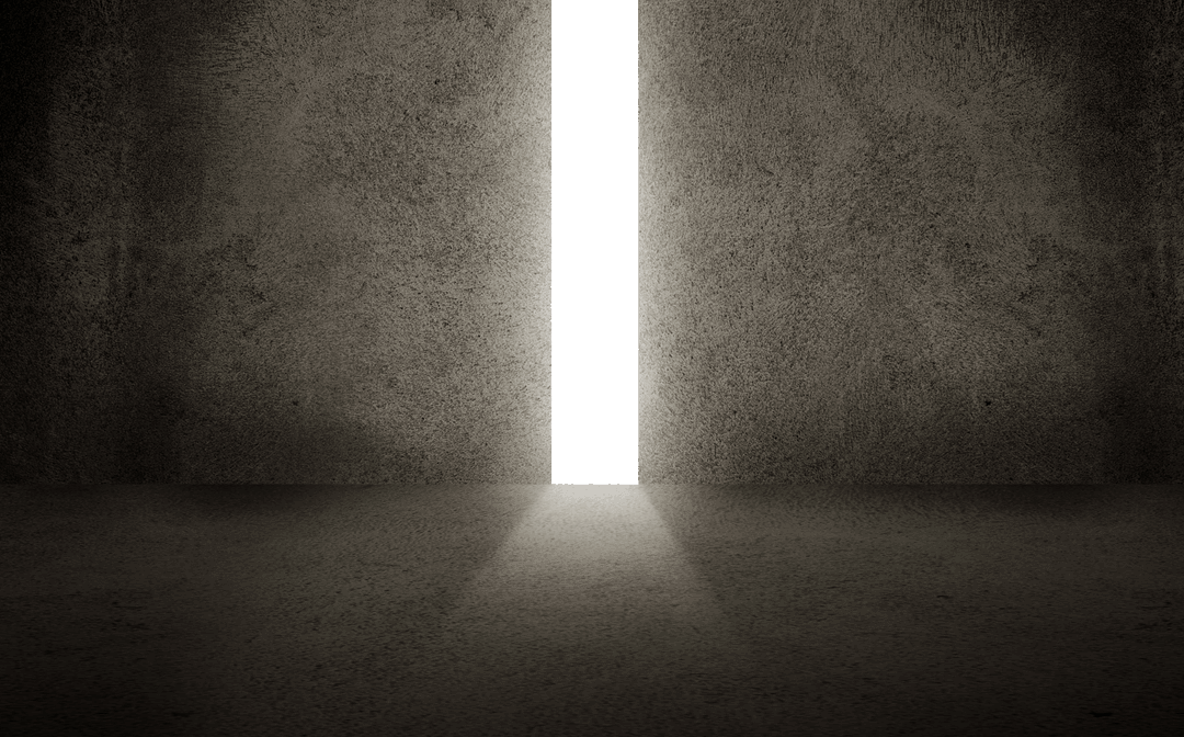 Sunlight Stream Through Narrow Passage in Gray Wall Room