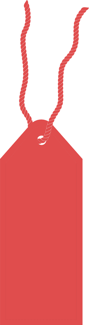 Large Red Gift Tag with String on Transparent Background