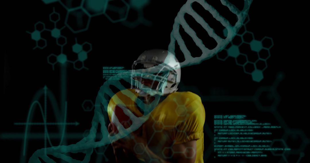 Football Player in Virtual Tech Interface with DNA Science Concept