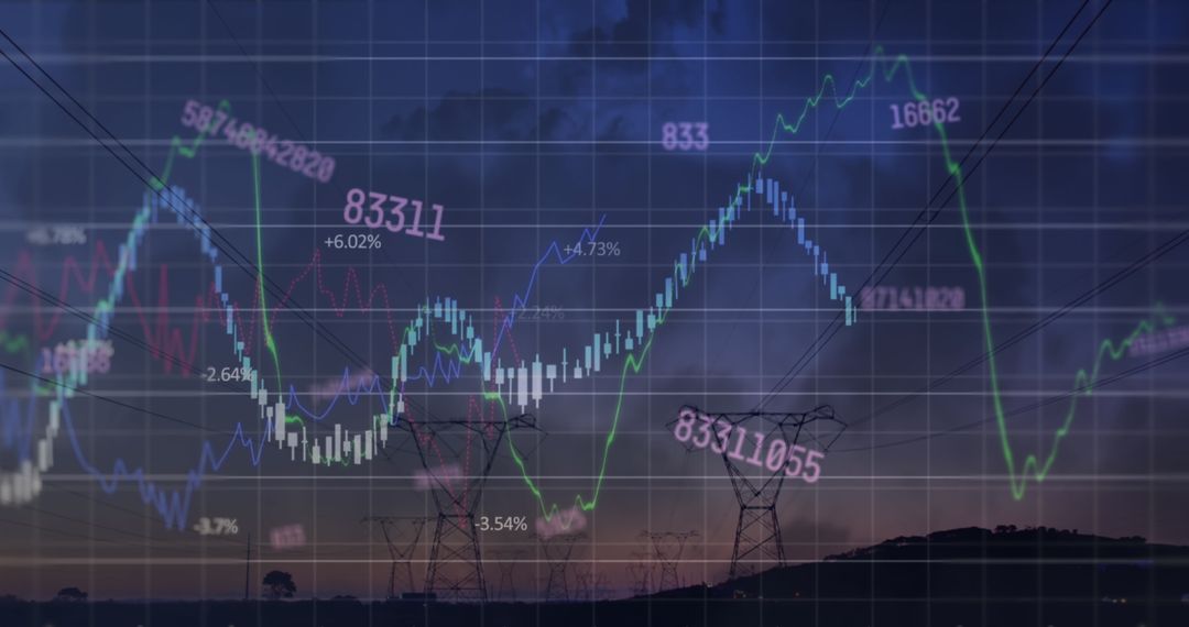 Global Networking and Data Visualization Over Stormy Sky