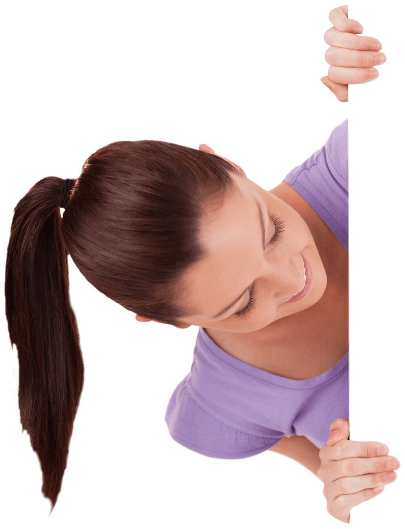 Transparent Image of Young Woman Holding Blank Card