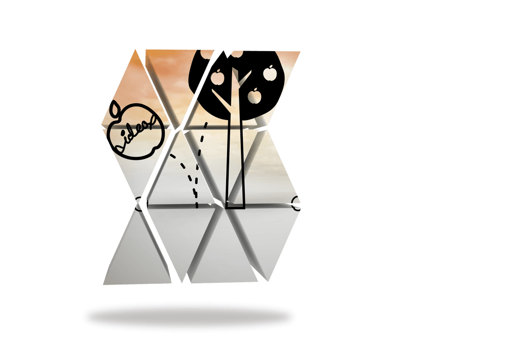 Transparent Triangle Prism Composition with Idea Tree Symbol