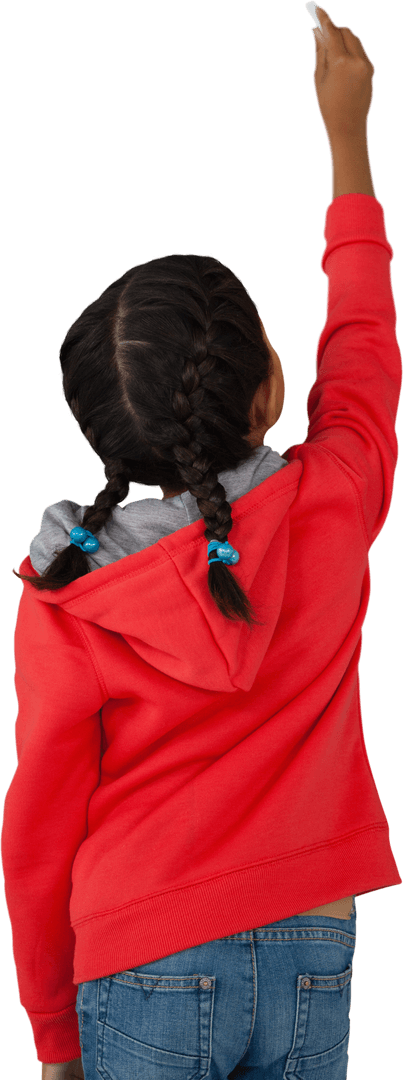 Child in Red Hoodie Holding Chalk on Transparent Background