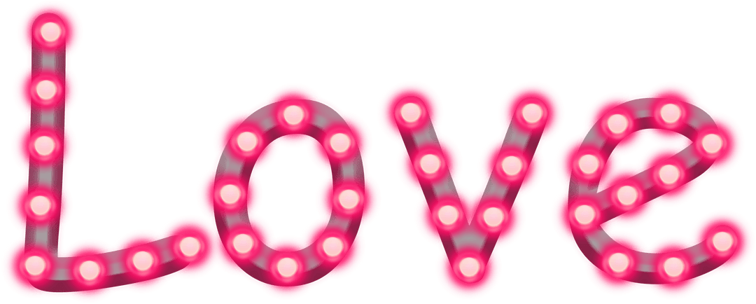Love Text with Pink Lights on Transparent Background