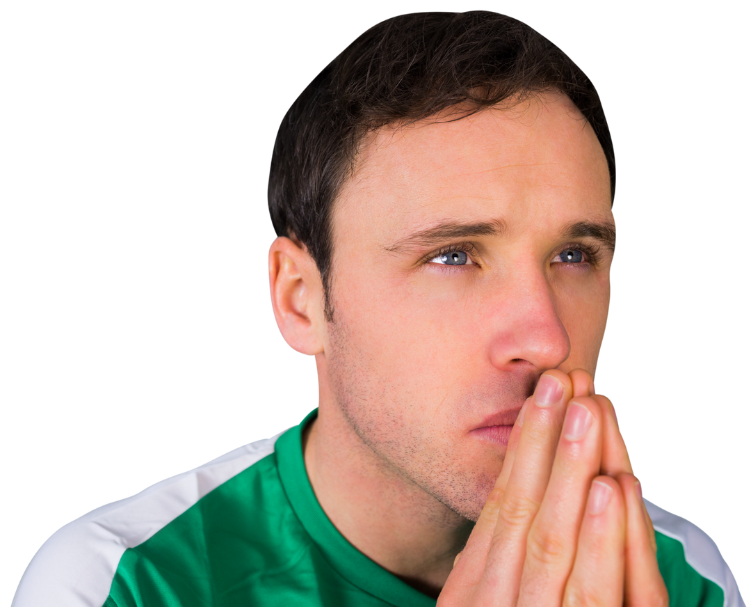 Nervous Football Fan Expressing Concern in Green Jersey on Transparent Background - Download Free Stock Images Pikwizard.com