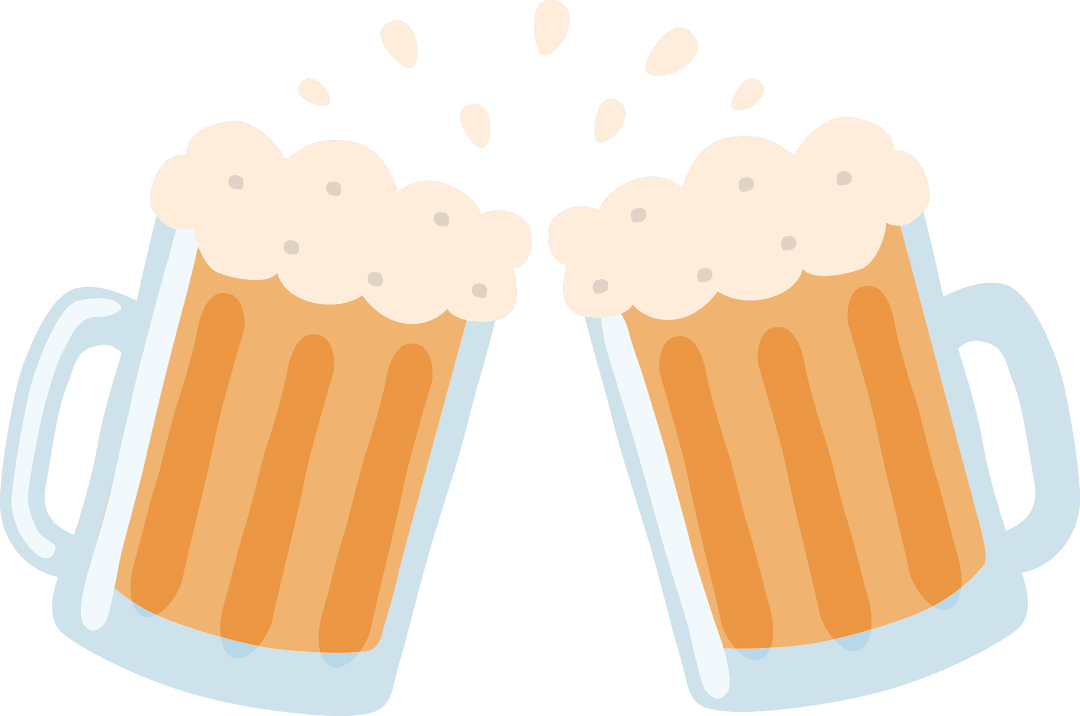 Two Toasting Beer Mugs with Foam on Transparent Background