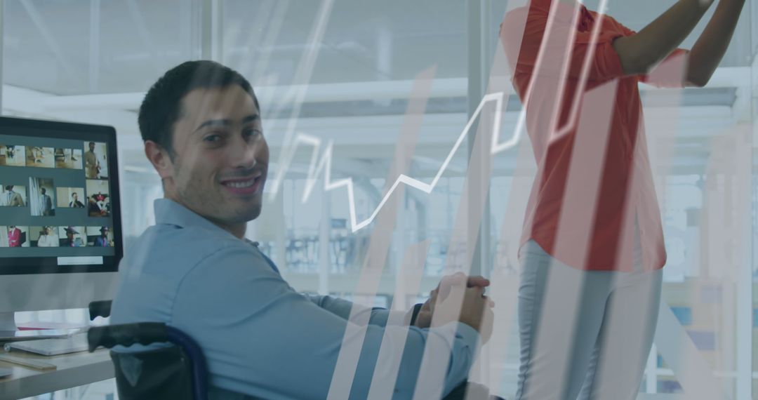 Inclusive Workplace with Smiling Man and Growth Graph Overlay