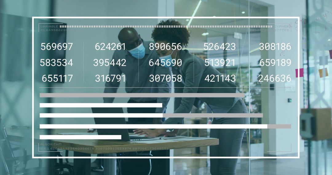 Business Colleagues Reviewing Digital Data With Mask