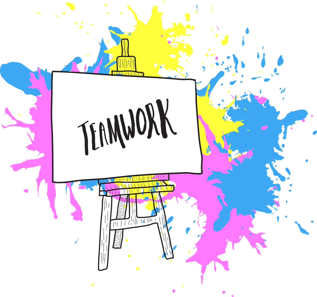 Colorful Teamwork Text on Easel Transparent Digital Illustration