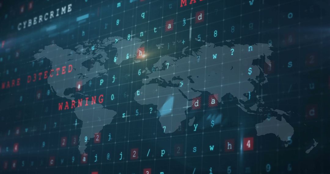 Global Cyber Security Concept with Digital Data and World Map Overlay