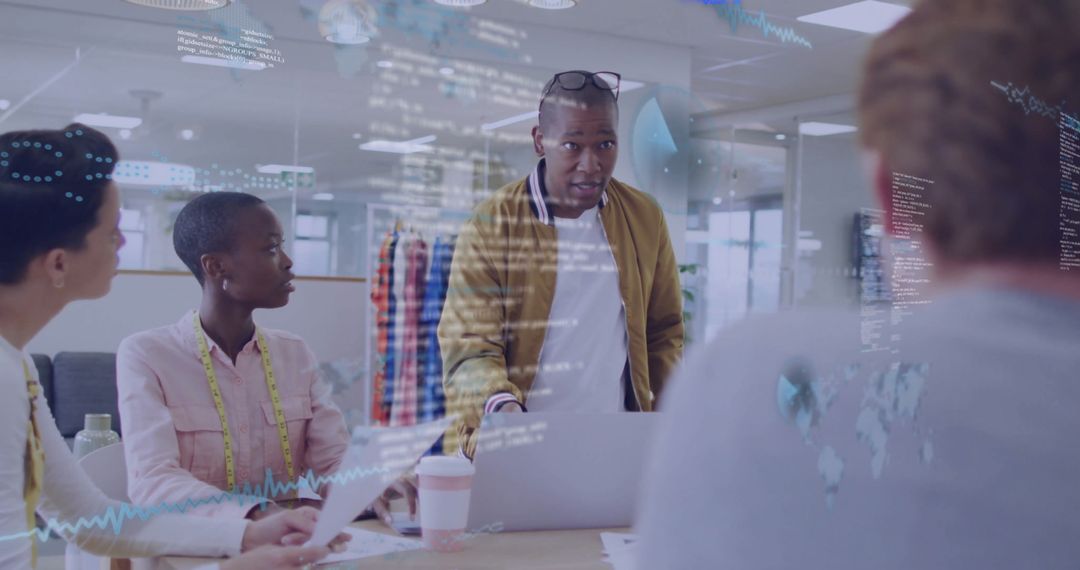 Creative Professional Leading Discussion in Modern Workspace