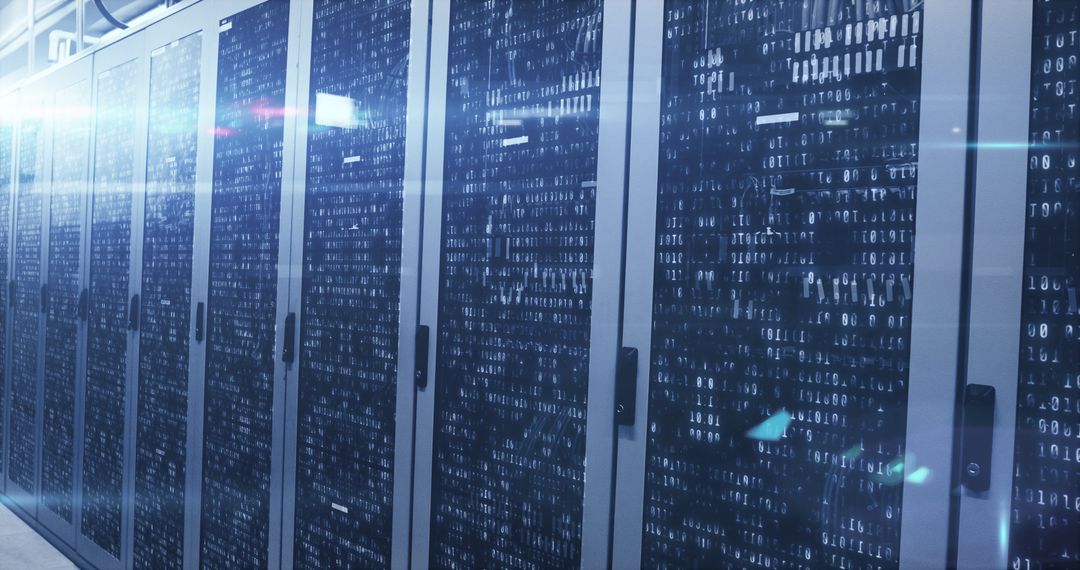 Digital Data Flow in Server Room and Global Network Concept