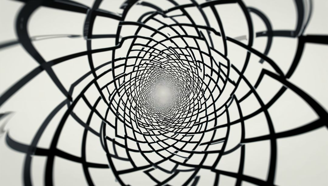 Intriguing Black Spiral Grid Tunnel with Bright Central Focus