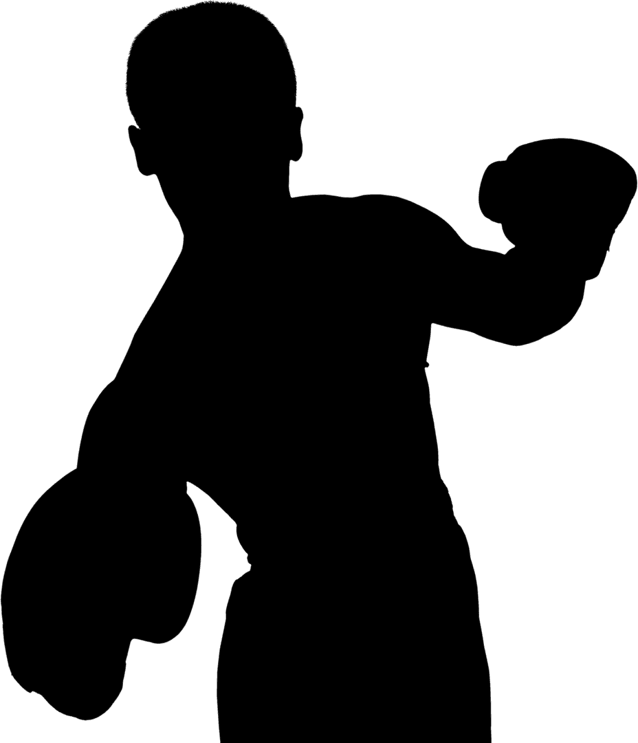 Transparent Silhouette of Boxer with Gloves in Fighting Pose