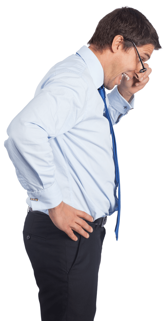 Caucasian Businessman in Shirt Looking Down on Transparent Background