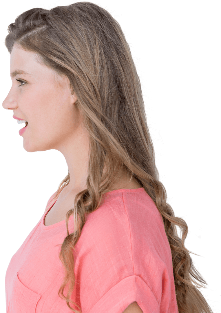 Smiling Woman Speaking Left Profile Transparent Background
