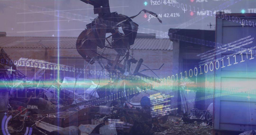 Digital Data Overlay on Industrial Crane at Junkyard