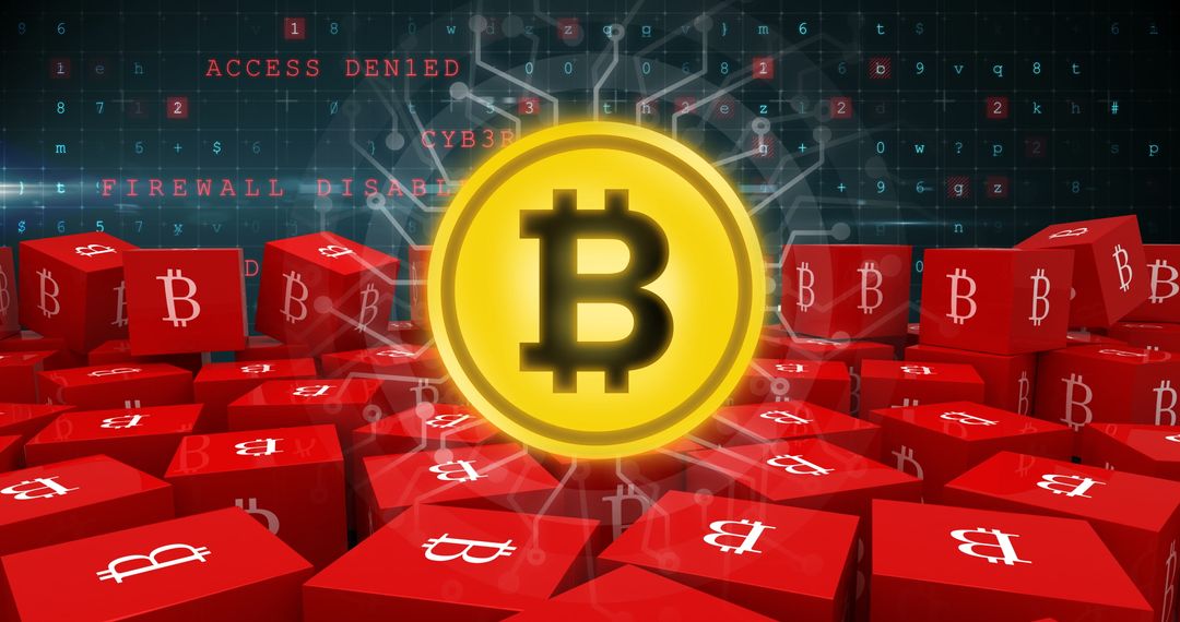 Gold Bitcoin with Digital Network and Cybercrime Background