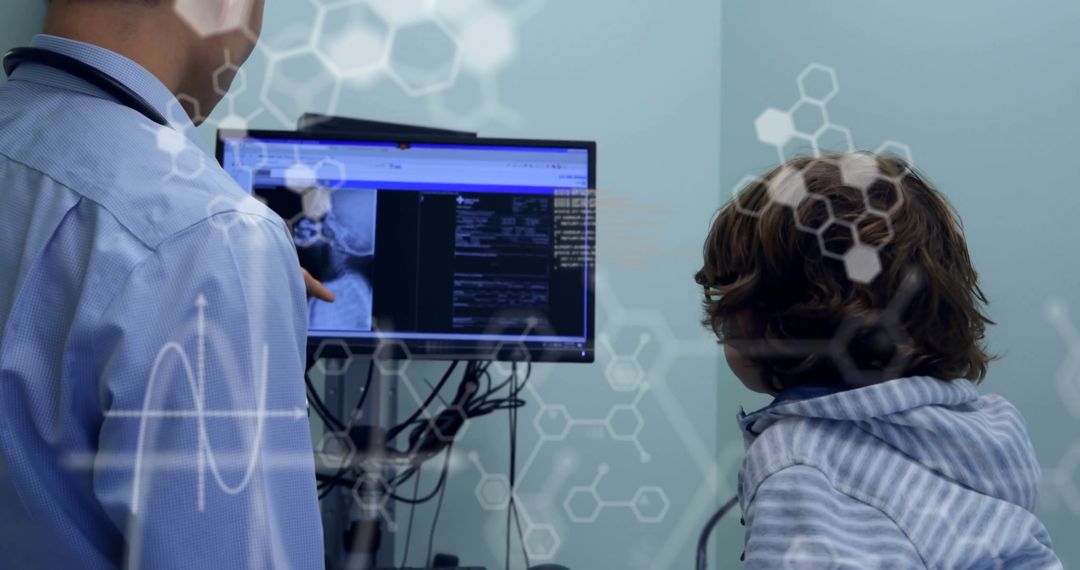 Doctor Consulting Child Using Advanced Medical Technology