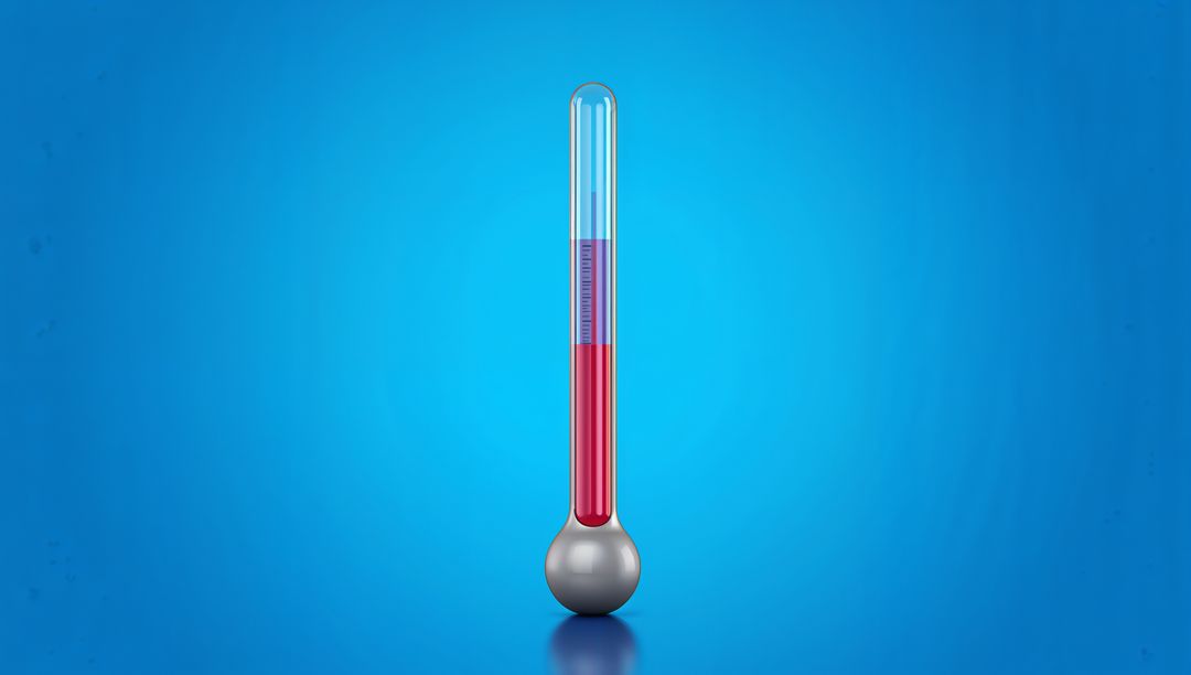 Precision Laboratory Thermometer with Gradient Liquid on Blue Background