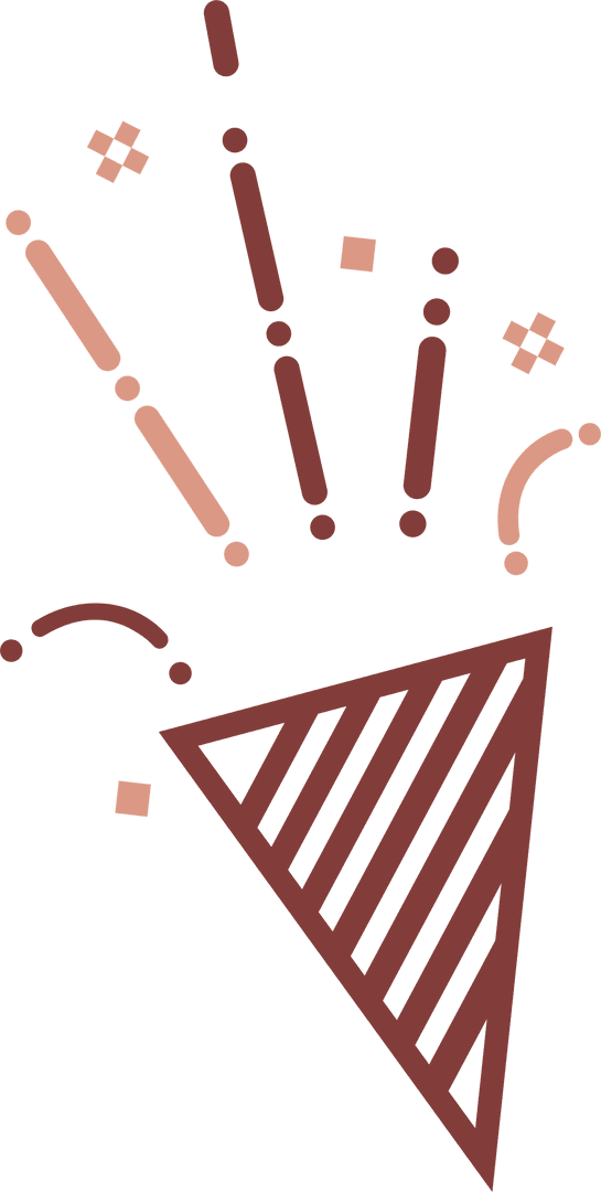 Bright Party Popper Cone Bursting Confetti on Transparent Background