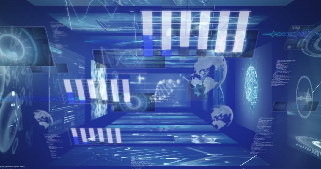 Futuristic Digital Financial Data Interface in Office Environment