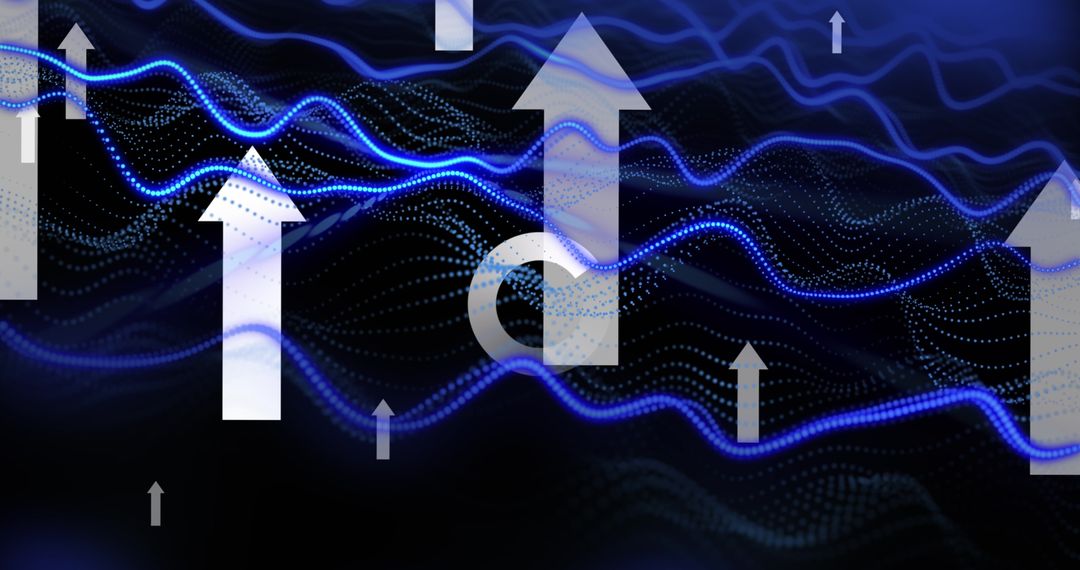 Abstract Digital Waves and White Upward Arrows on Blue Background