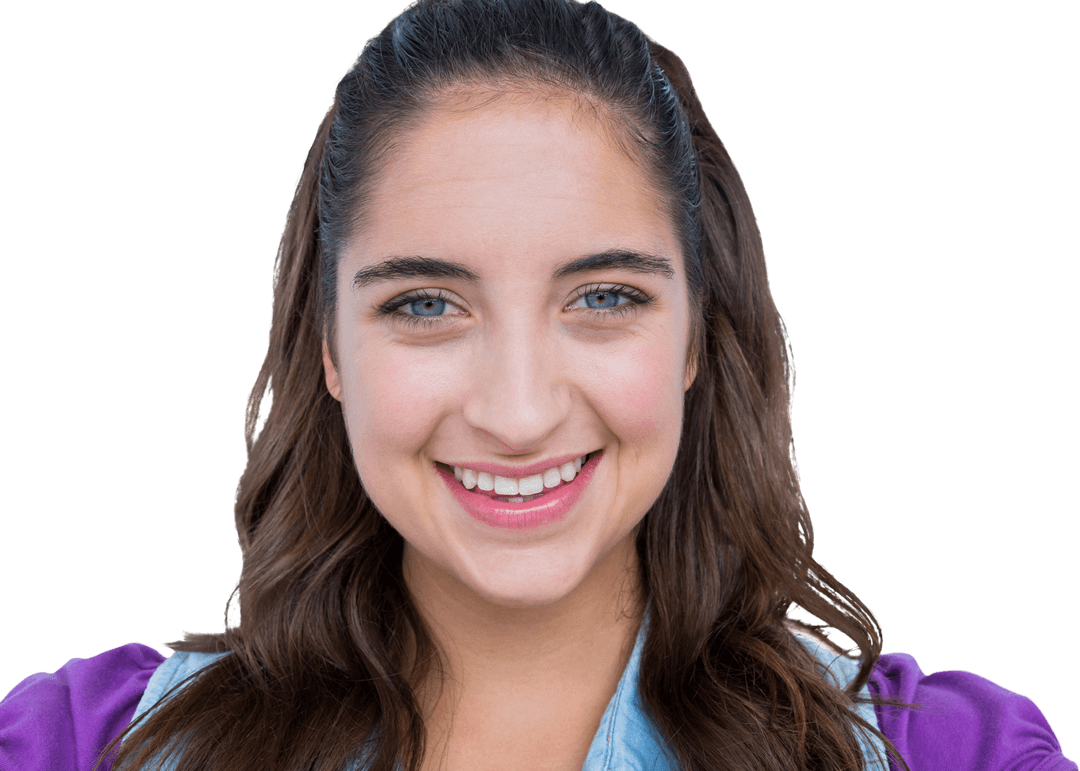 Transparent Background of Cheerful Brunette Woman Smiling