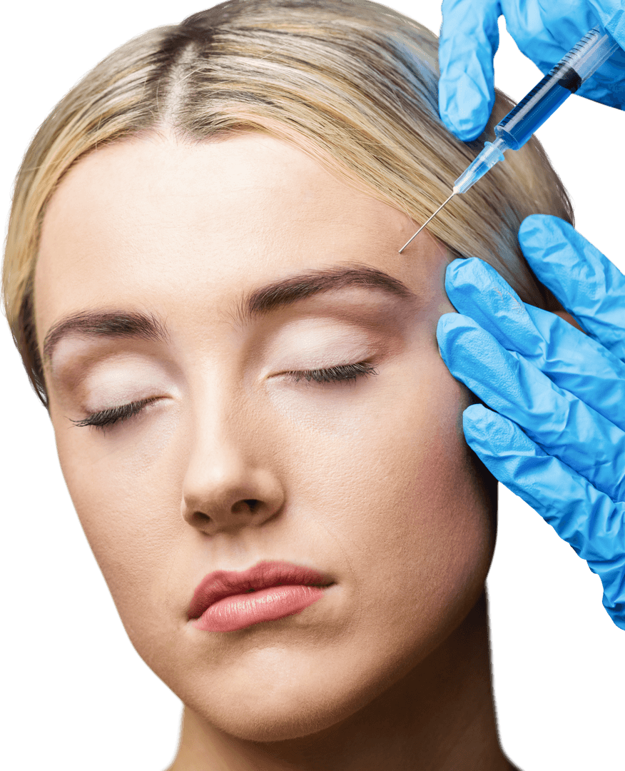 Transparent View of Woman Receiving Botox Injection in Forehead