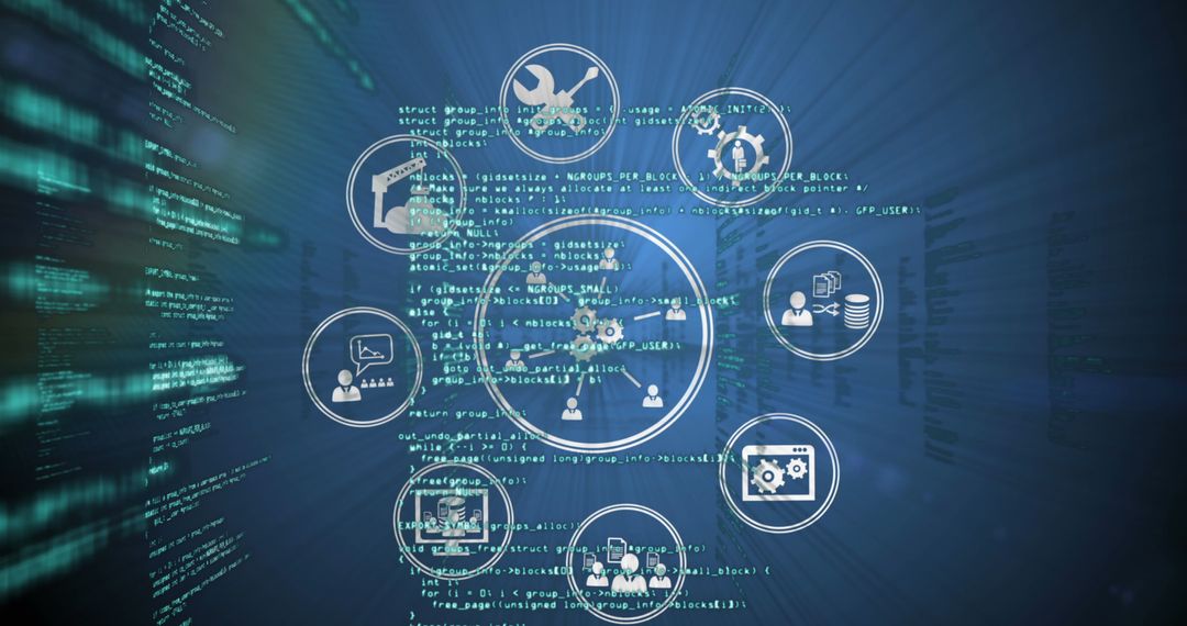 Global Technology Network Icons on Data Processing Background